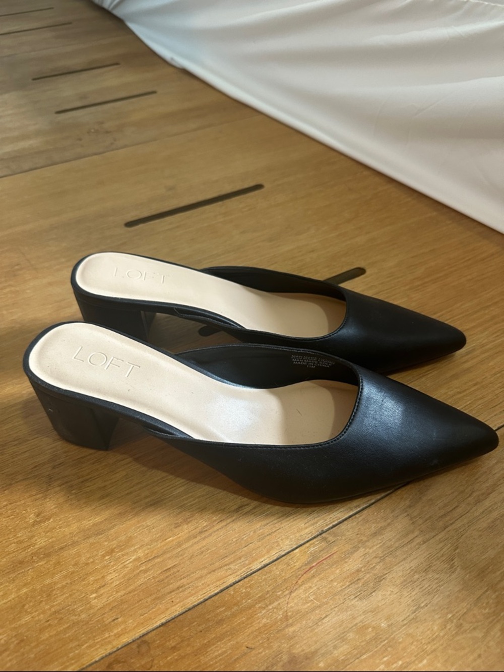 LOFT Black Pointed Toe Slip-On Block Heel Mules